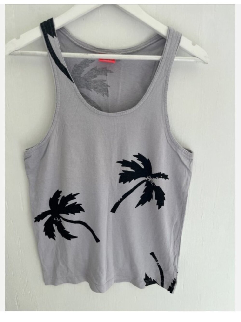 WARRIORS OF RADNESS Palm Tree Print Tank Top Gray/Back Racerback Men Size S